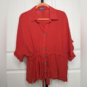 Democracy Women's Red Button-Up Top w/ Waist Stretch